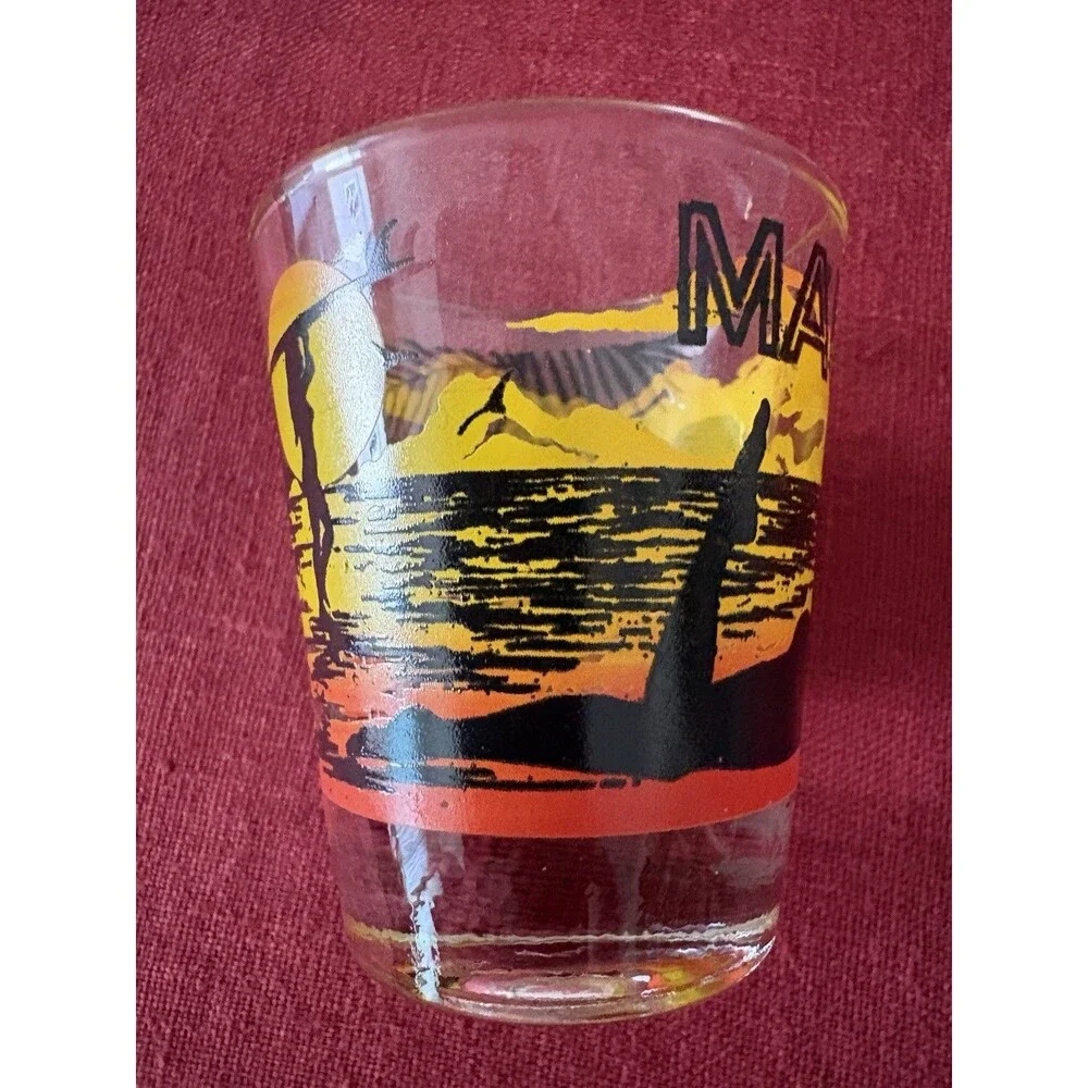 Vintage 1980s/1990s Libbey Maui Souvenir Shot Glass Surfer Girls Hawaii Beach